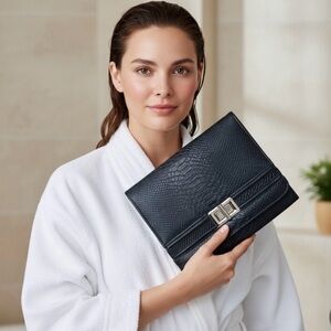 Vintage MMS Design Studio Black Textured Clutch w/ gold chain.